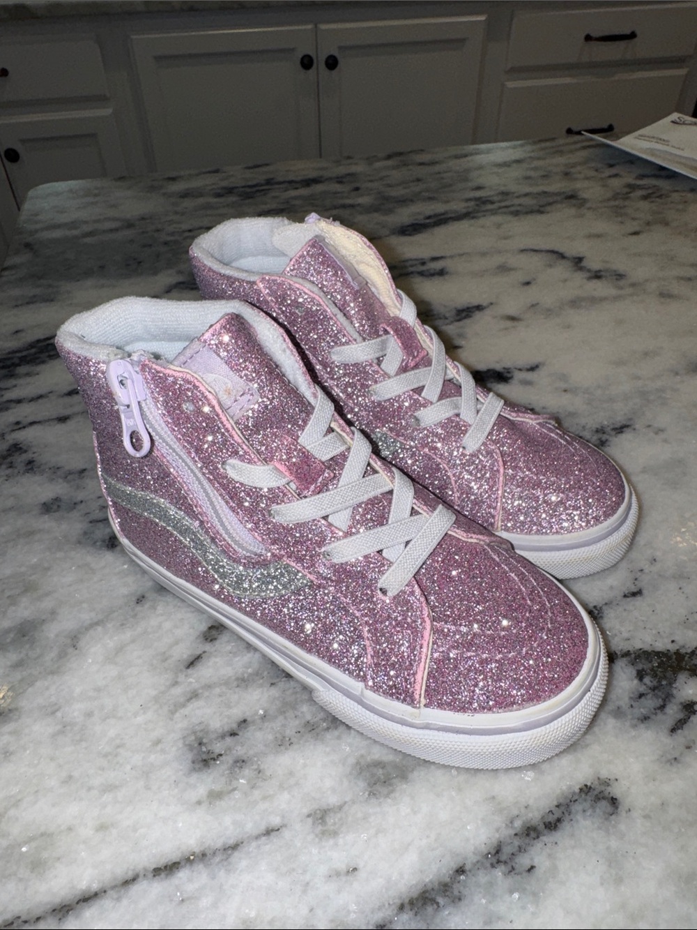 Vans Purple Glitter High-Top Toddler Sneakers with Silver Accent - size 9